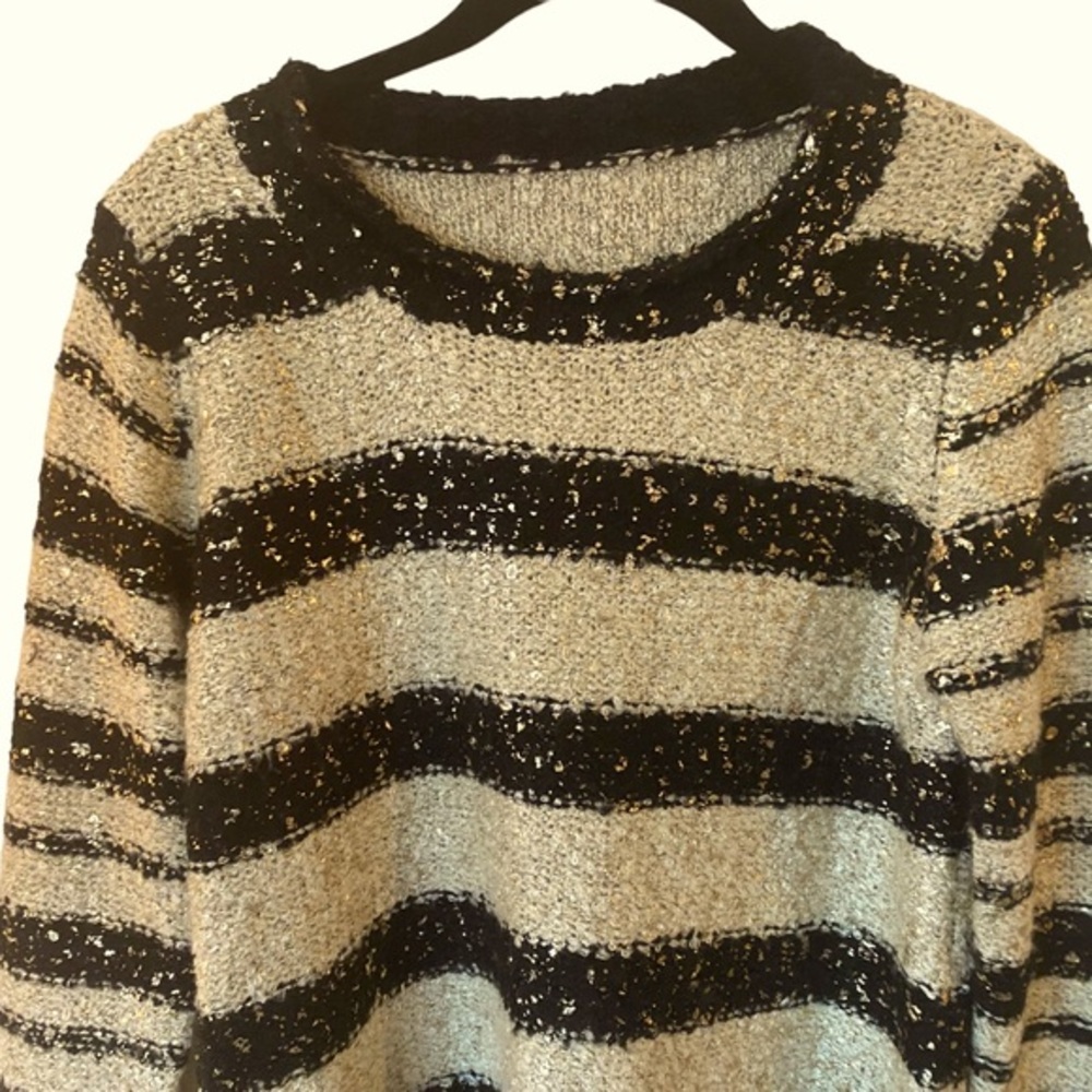 Sweater pullover no label black gold and cream stripe (see measurements)